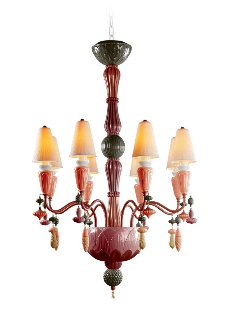 lladro Chandelier Ivy and Seed 8 luces. Coral rojo (CE/UK/CCC) Oferta exclusiva