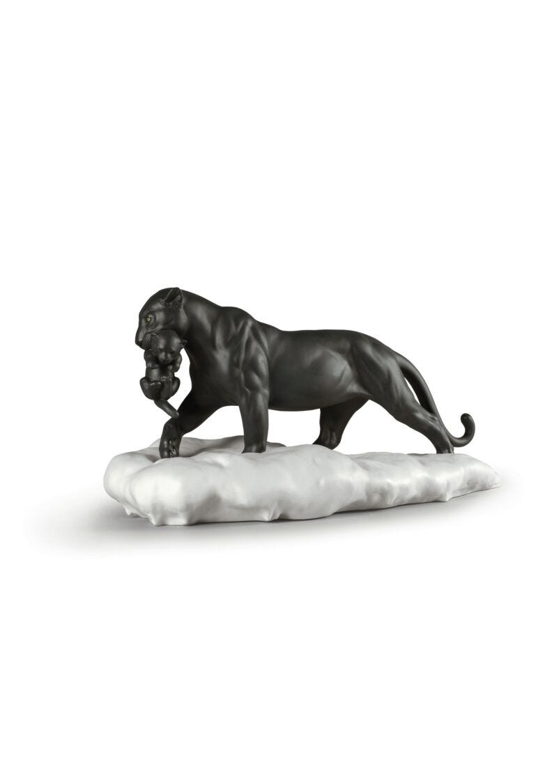 lladro Figura Pantera negra con cachorro