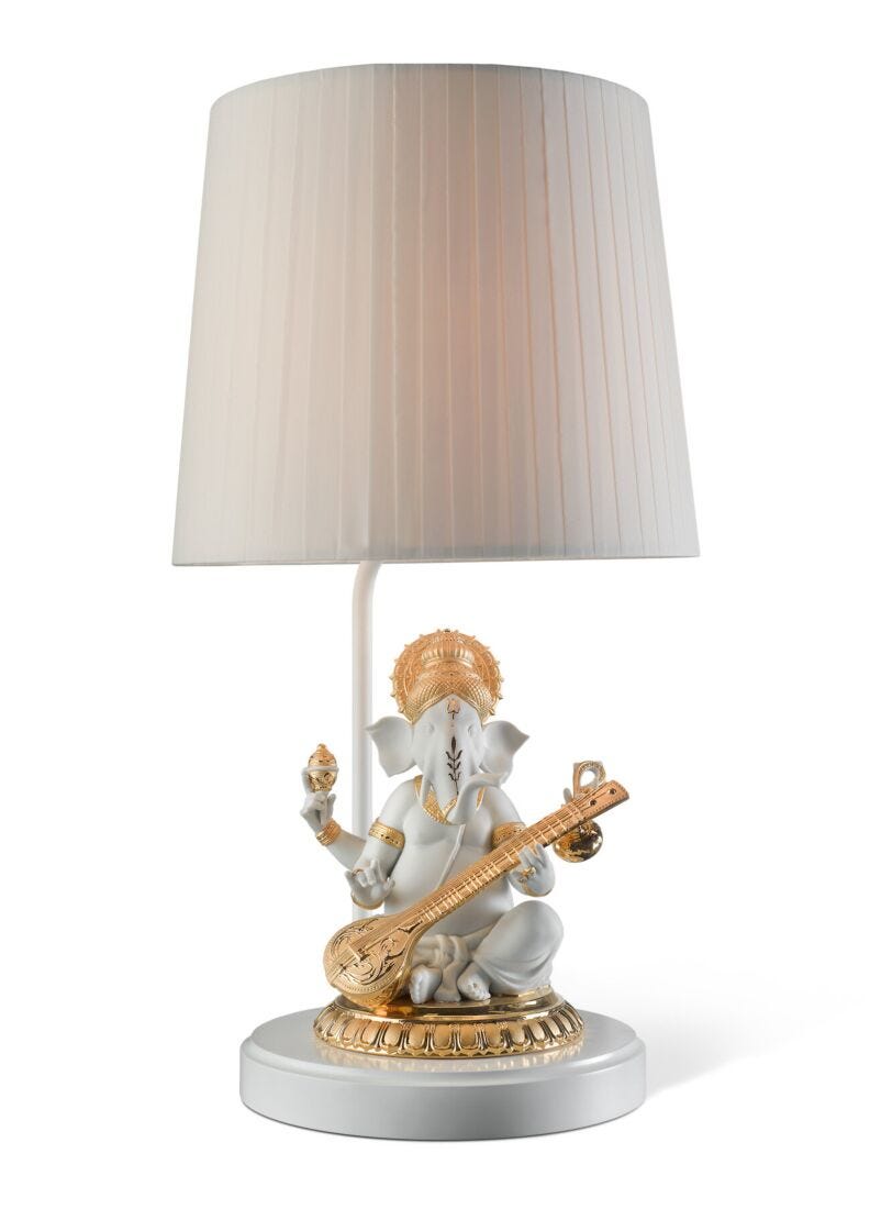 lladro Lámpara de mesa Ganesha con veena. Lustre oro (CE) Descuento por venta flash