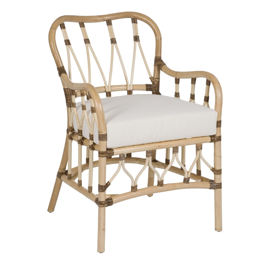 lolahome Sillón de cañas de ratán natural con cojín de 58x62x85 cm