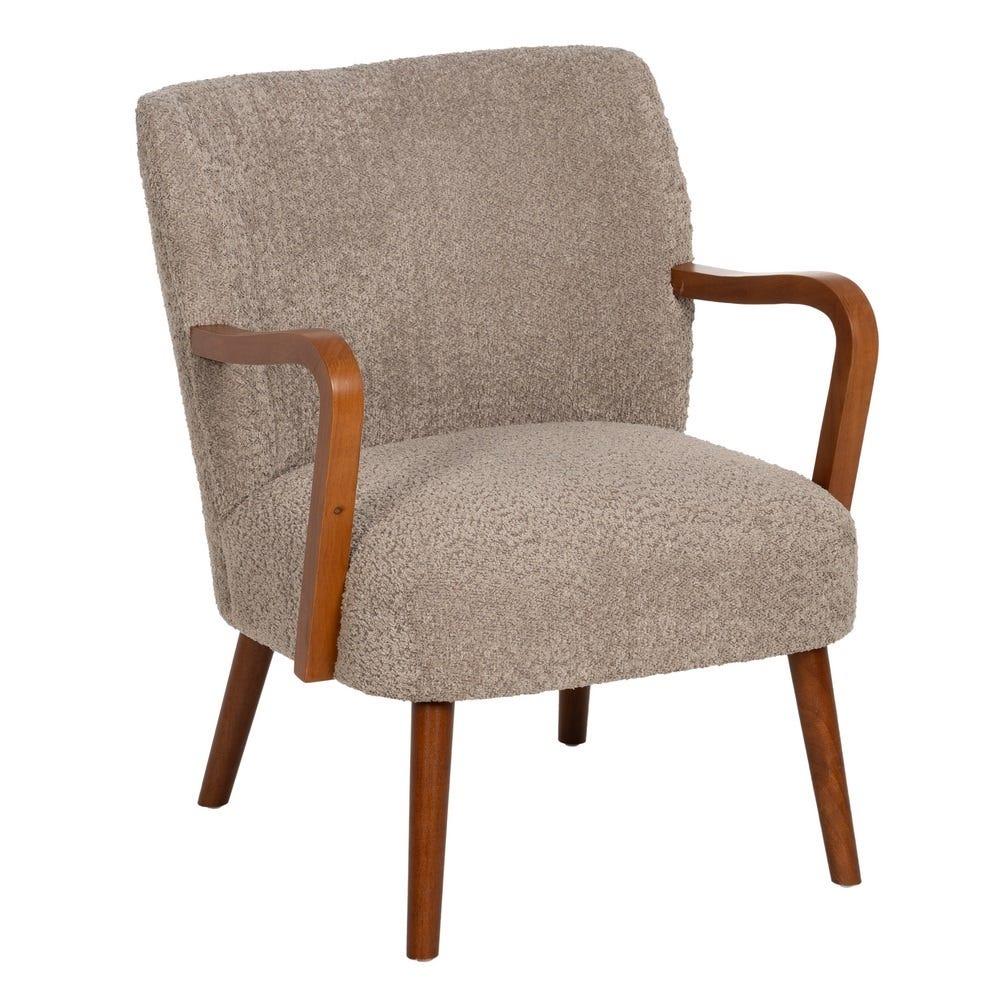 lolahome Sillón bajo con brazos de tela de borreguito y madera de caucho