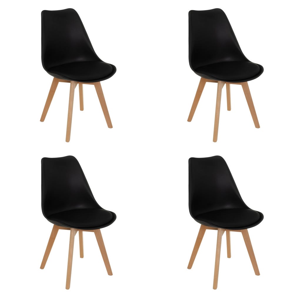 lolahome Set de 4 sillas de comedor con cojín de polipiel de madera de 48x57x82 cm Rebajas online