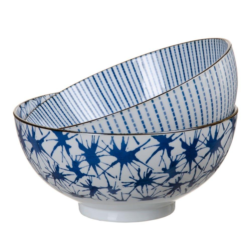 lolahome Ensaladera redonda de gotas blanca y azul de porcelana de Ø 20 cm