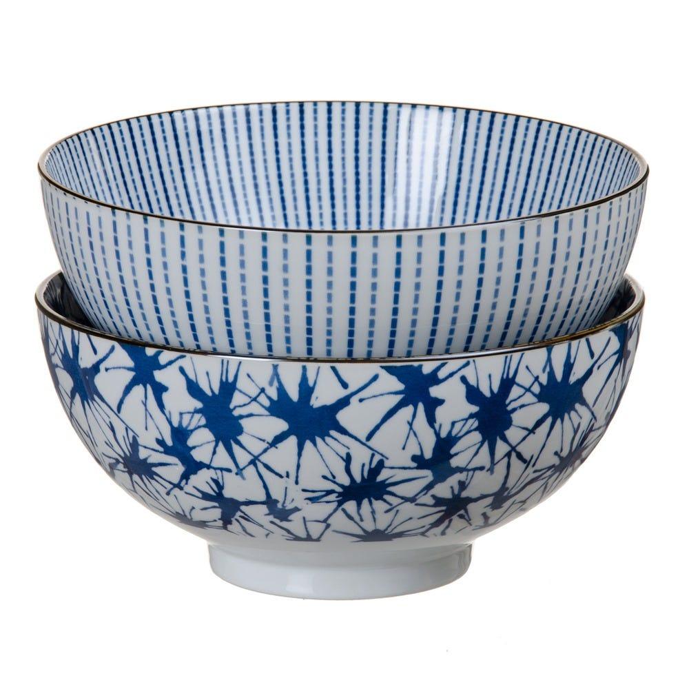 lolahome Ensaladera redonda de gotas blanca y azul de porcelana de Ø 20 cm Devoluciones gratuitas
