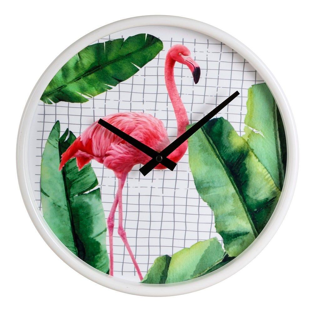 lolahome Set de 2 relojes de flamencos blanco y rosa de madera y metal de Ø 30 cm Grandes ahorros