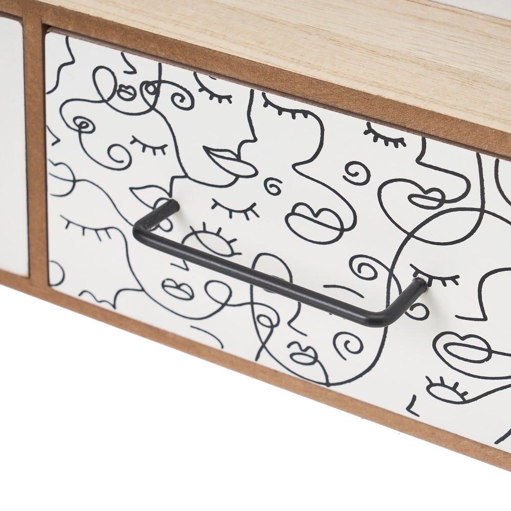 lolahome Caja caras de 2 cajones de madera blanca y natural de 26x10x18 cm Rebajas de fin de temporada