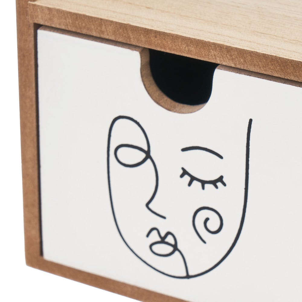 lolahome Caja caras de 2 cajones de madera blanca y natural de 26x10x18 cm Rebajas de fin de temporada