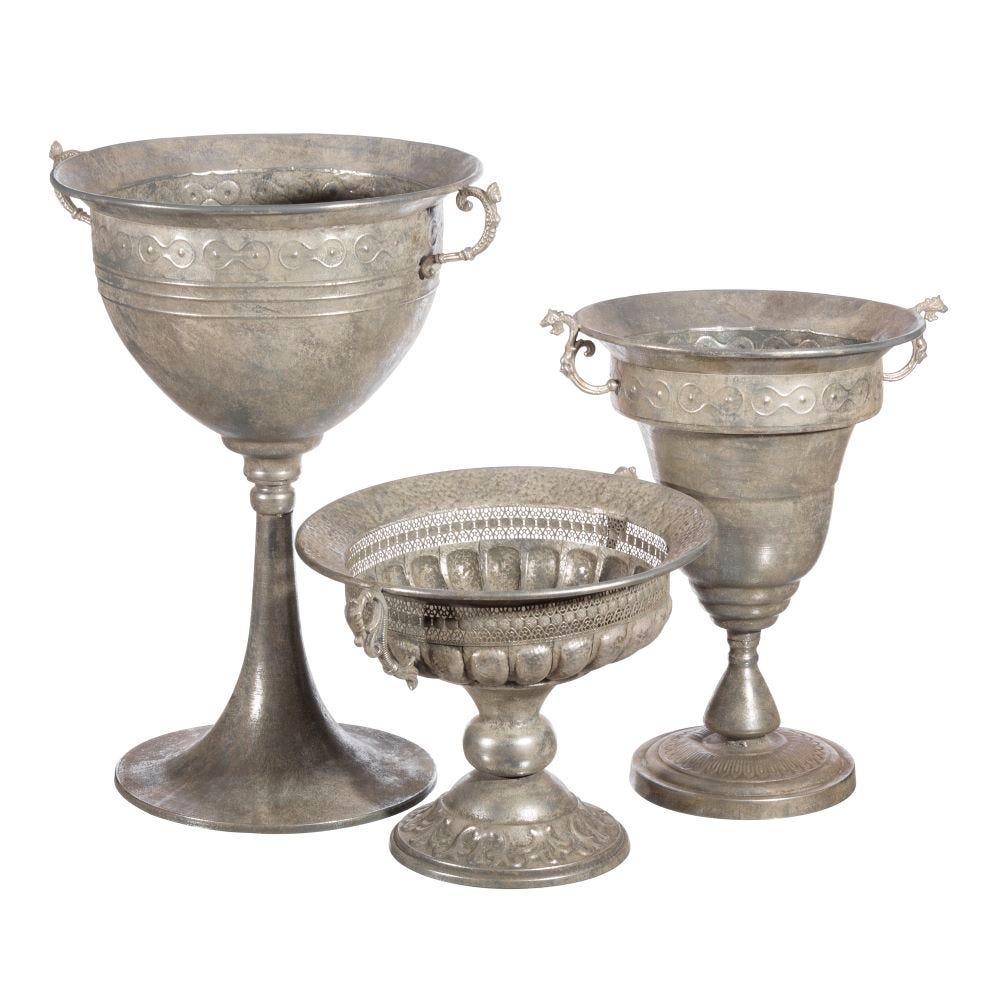 lolahome Macetero de metal plateado clásico de 60x42x52 cm COMPRAR AHORA