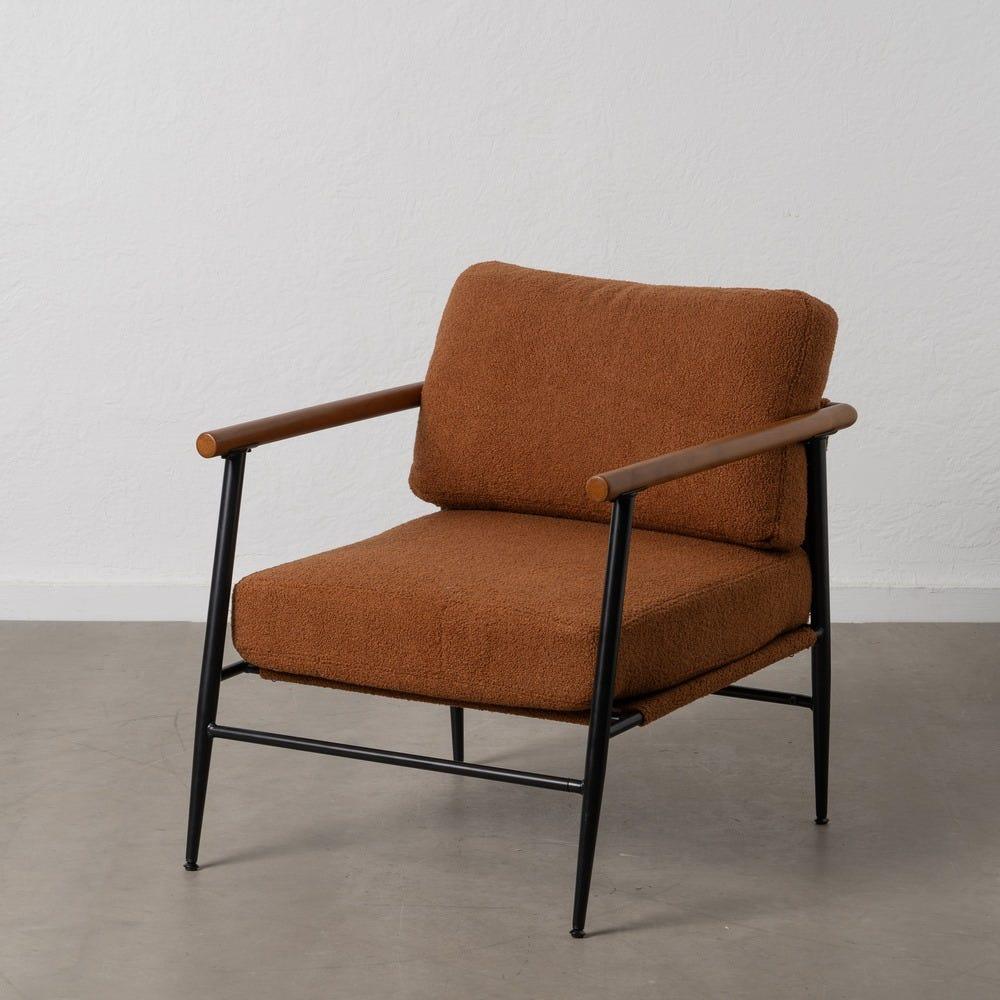 lolahome Sillón marrón de diseño bajo de tela de borreguito y metal