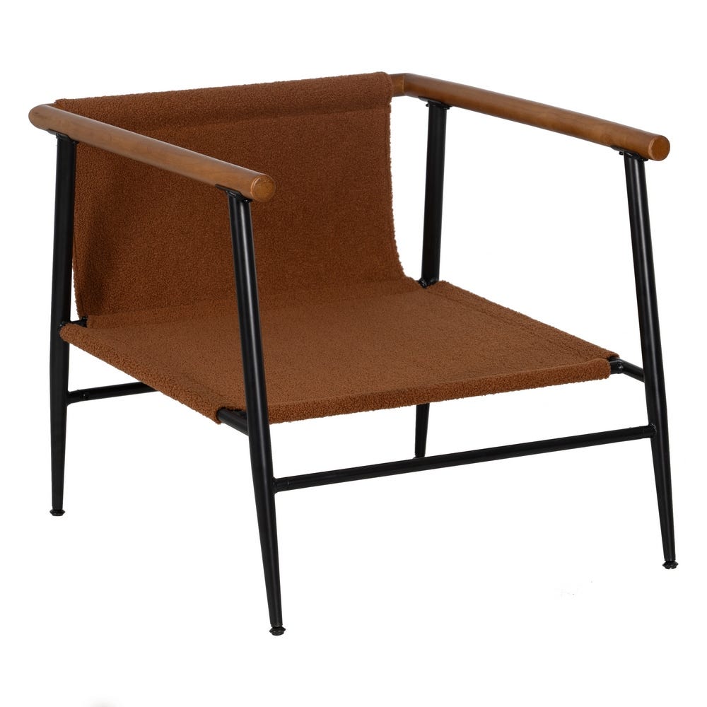 lolahome Sillón marrón de diseño bajo de tela de borreguito y metal Solo queda un día