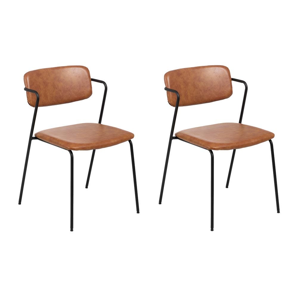 lolahome Set de 2 sillas de comedor con brazos tapizadas de polipiel y metal de 56x52x80 cm Liquidación