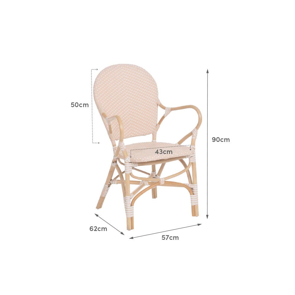 lolahome Silla de comedor trenzada de ratán con brazos de 57x62x90 cm En oferta