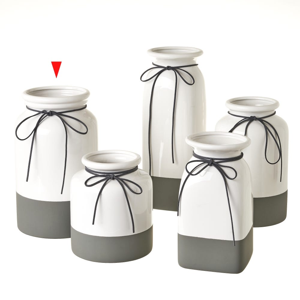lolahome Jarrón florero de cerámica blanco y gris de Ø 15x25 cm Rebajas