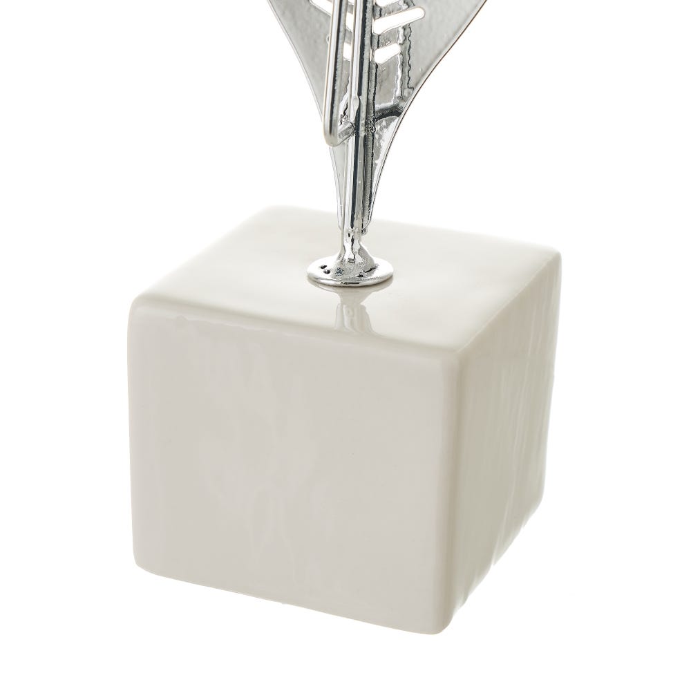 lolahome Portavelas hoja plateado de metal y cerámica de 8x8x31 cm Descuento