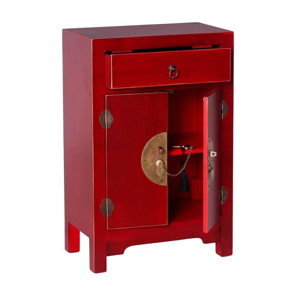 lolahome Mesilla de noche de 1 cajón y 2 puertas rojo