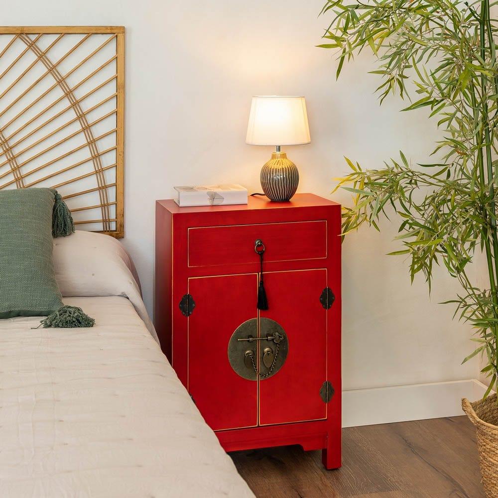 lolahome Mesilla de noche de 1 cajón y 2 puertas rojo Precio de fábrica