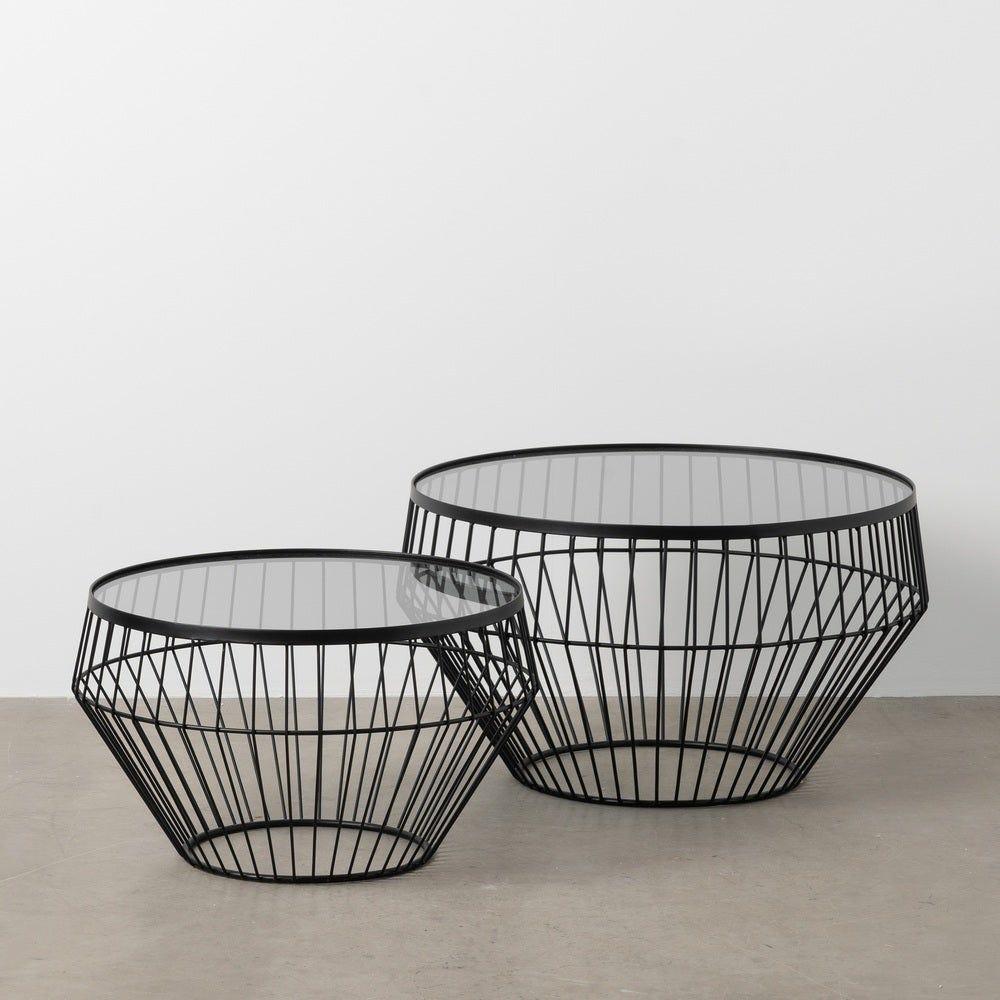 lolahome Set de 2 mesas de centro de cristal y de metal Descuento