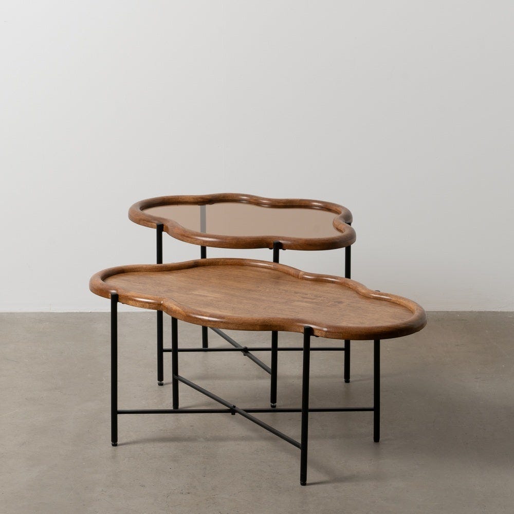 lolahome Set de 2 mesas de centro de madera de caucho Rebajas online