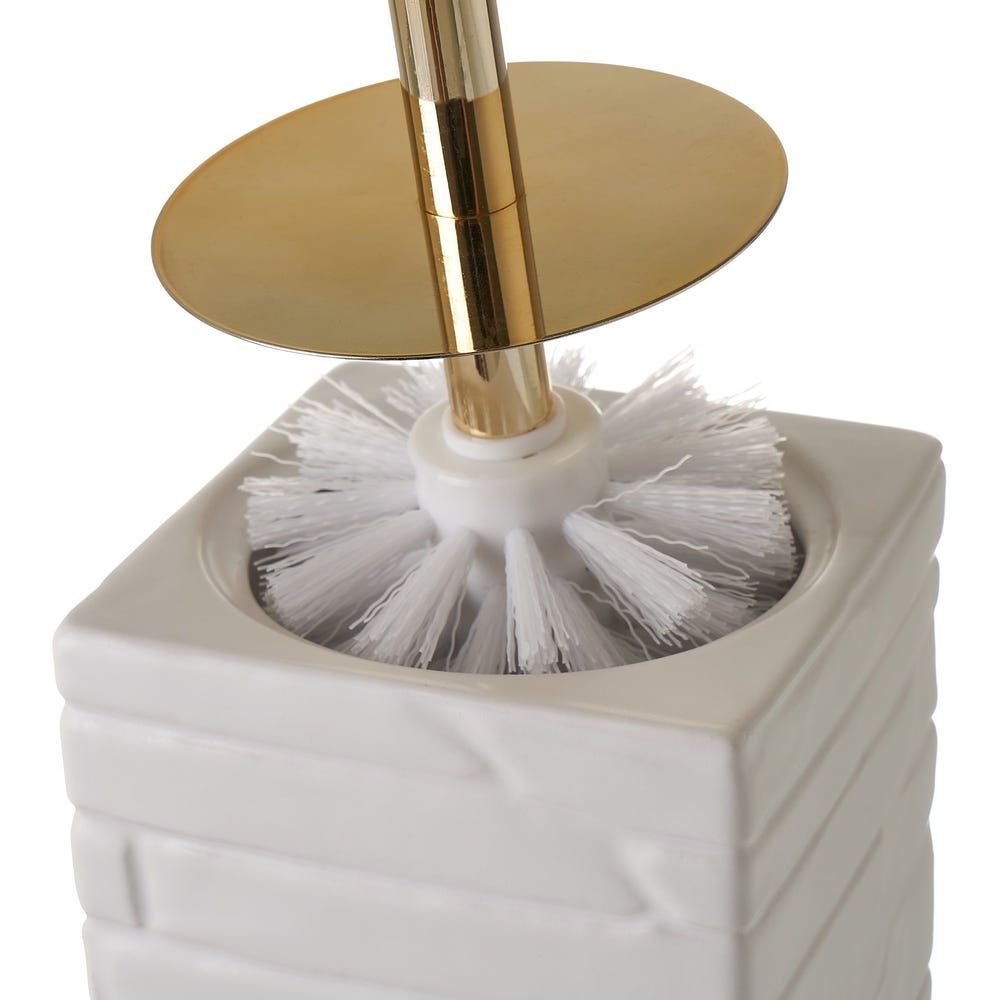 lolahome Escobillero con textura blanco y dorado de cerámica de 10x10x30 cm Oferta especial de fábrica