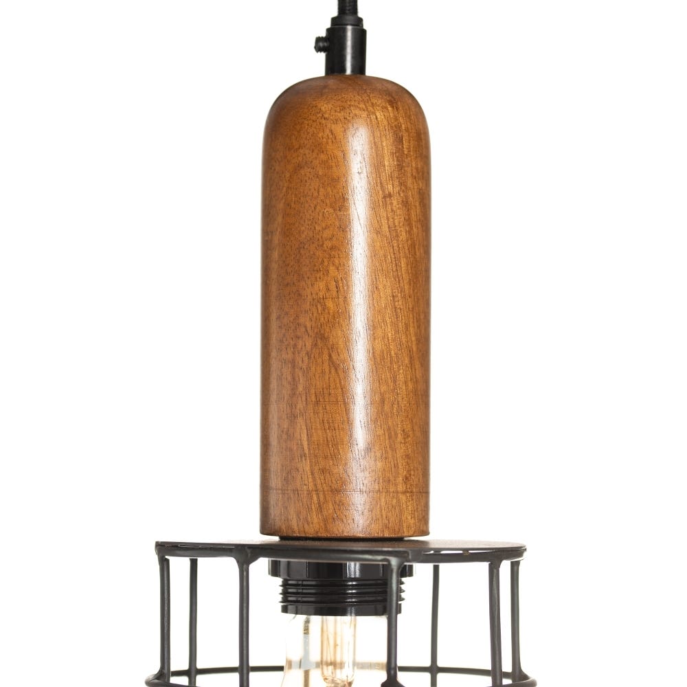 lolahome Lámpara de techo antorcha de madera y hierro negra y natural de Ø 12x27 cm