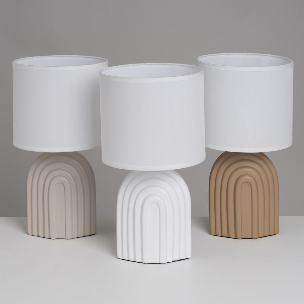 lolahome Lámpara de mesa arcos de cerámica blanca con pantalla de tela de Ø 18x32 cm Ahorra y exporta