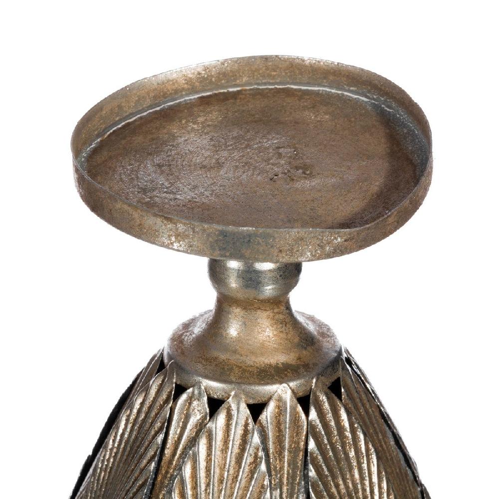 lolahome Portavelas candelabro plata envejecida de metal de Ø 18x35 cm