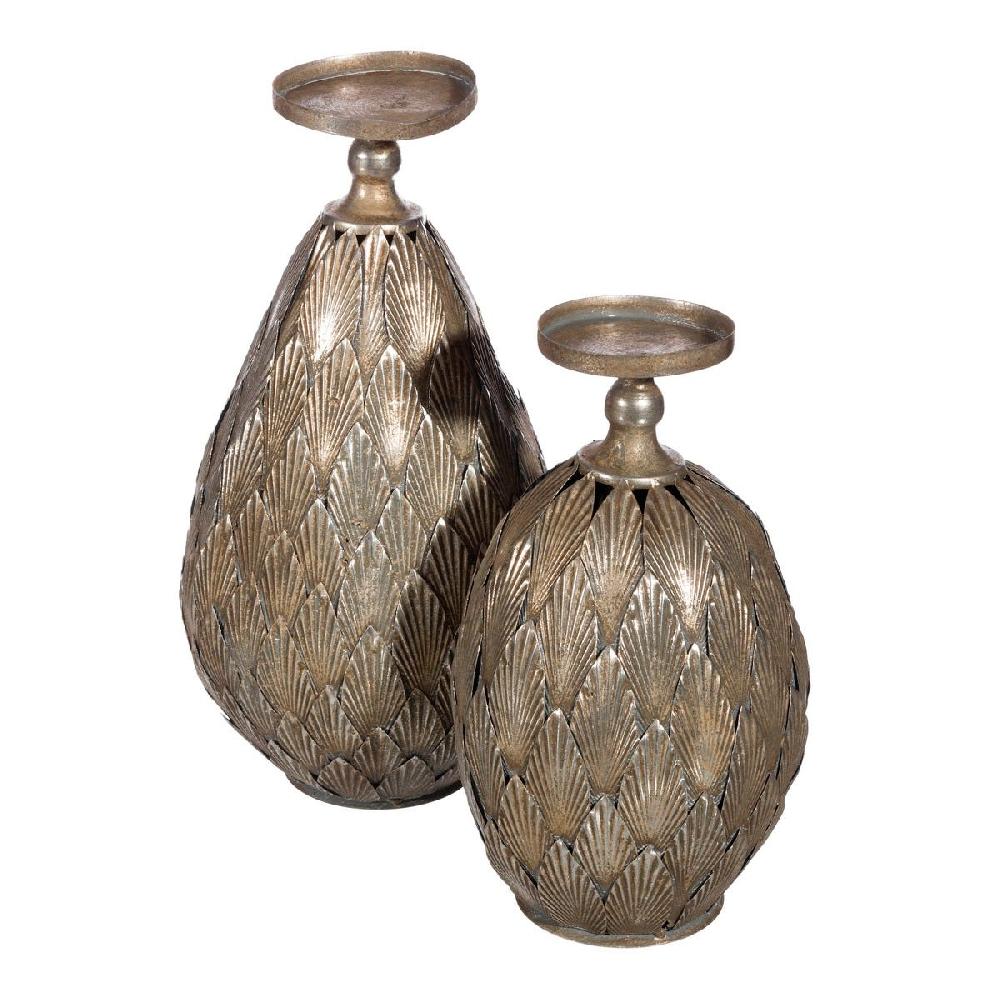 lolahome Portavelas candelabro plata envejecida de metal de Ø 18x35 cm Última moda