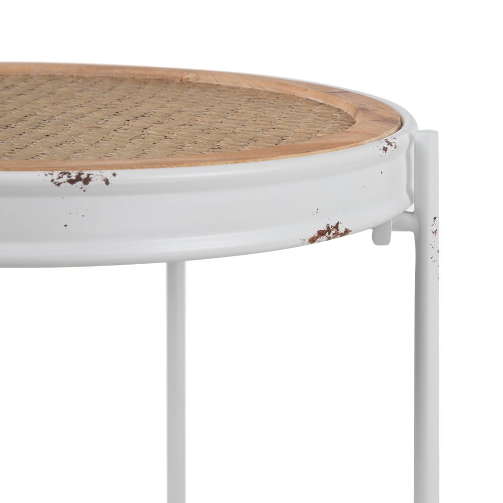 lolahome Mesita bandeja envejecida de hierro blanco y natural de Ø 50x53 cm Envío internacional gratuito