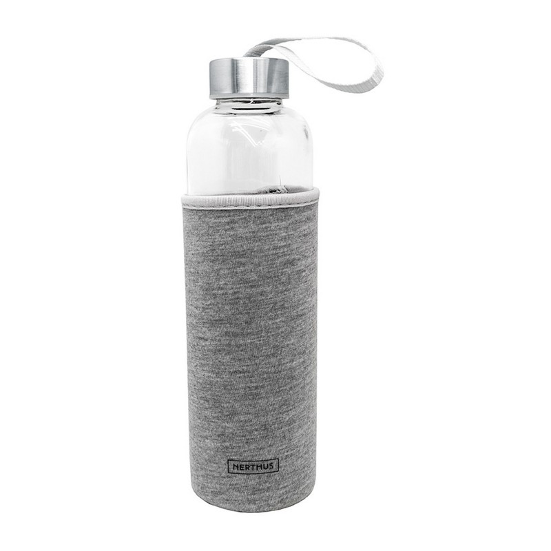 nerthus kitchenware Botella Cristal Funda Neopreno Gris 600 ml