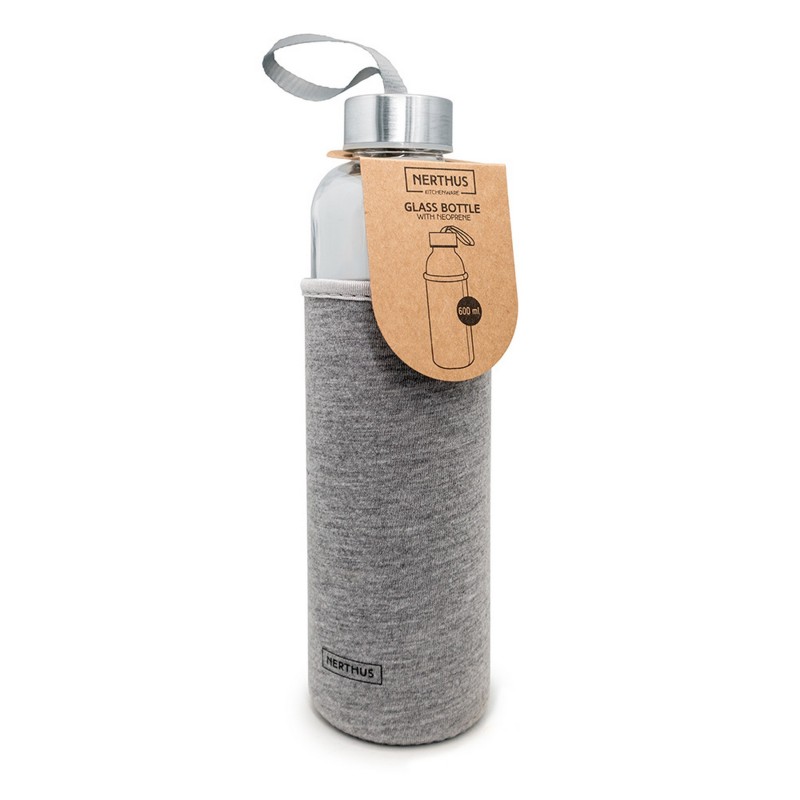 nerthus kitchenware Botella Cristal Funda Neopreno Gris 600 ml Rebajas de fin de temporada
