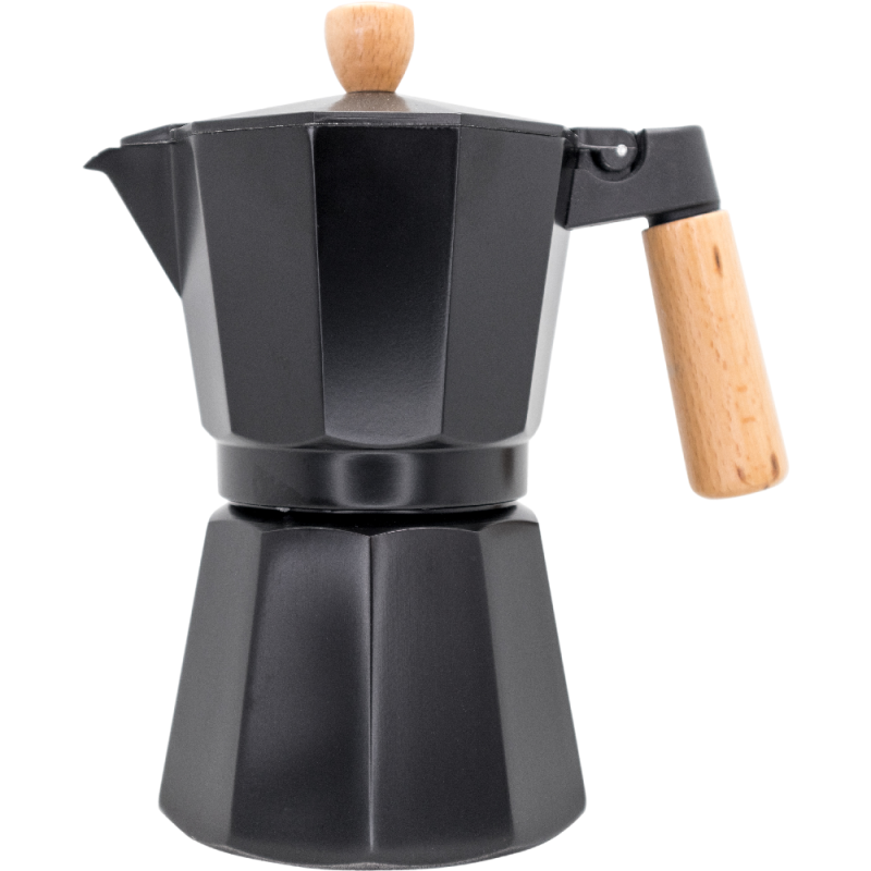 nerthus kitchenware Cafetera Italiana de Inducción 6 tazas Diseño Negro Madera
