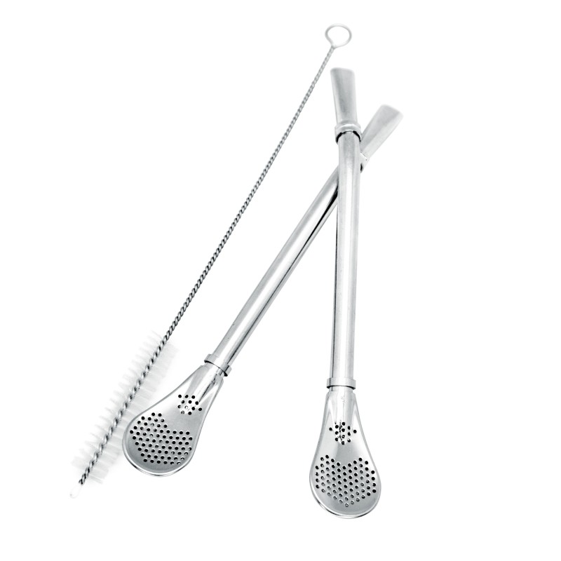 nerthus kitchenware 4 Bombillas Yerba Verde Mate en Acero Inoxidable y un Cepillo para su limpieza
