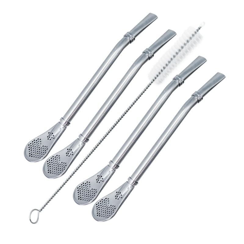 nerthus kitchenware 4 Bombillas Yerba Verde Mate en Acero Inoxidable y un Cepillo para su limpieza Últimos 2 días