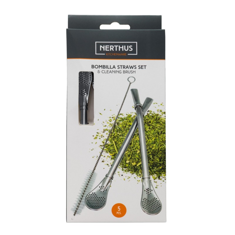 nerthus kitchenware 4 Bombillas Yerba Verde Mate en Acero Inoxidable y un Cepillo para su limpieza Últimos 2 días
