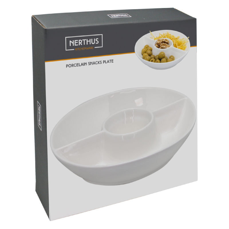 nerthus kitchenware Plato Redondo Triple de Porcelana para Snacks Blanco Grandes descuentos