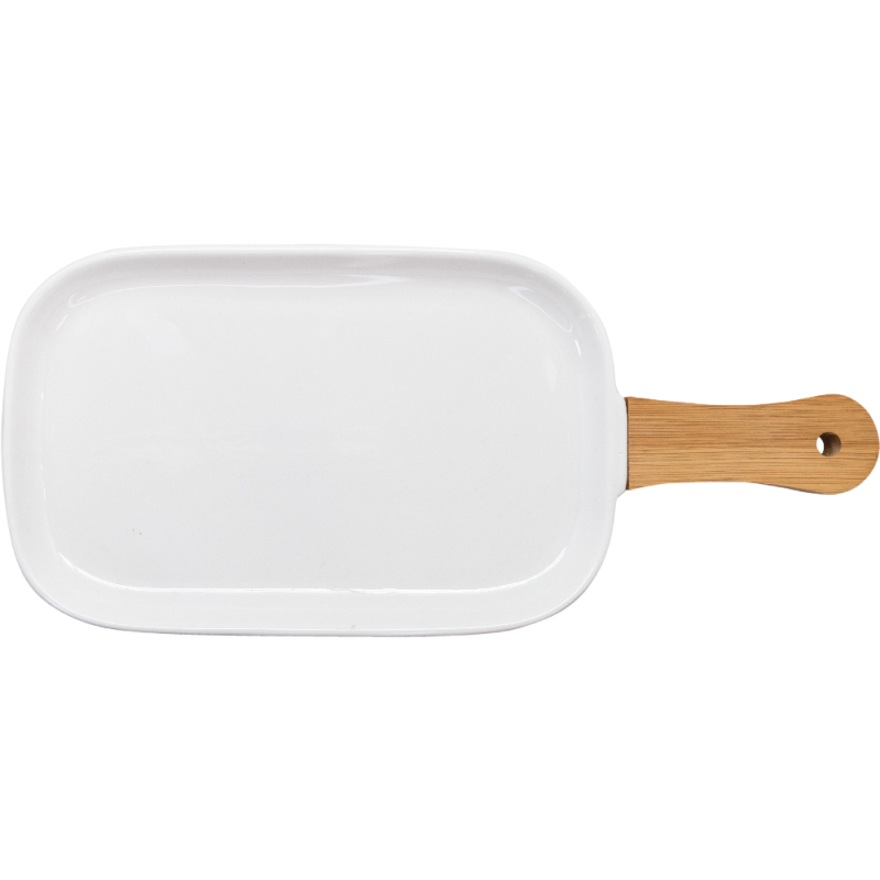 nerthus kitchenware Bandeja de Porcelana para Snacks con Asa de Bambú Blanco Envío internacional gratuito