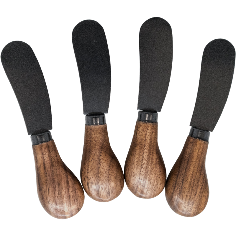 nerthus kitchenware Set de 4 Cuchillos para Untar con Mangos de Madera y hoja Negra