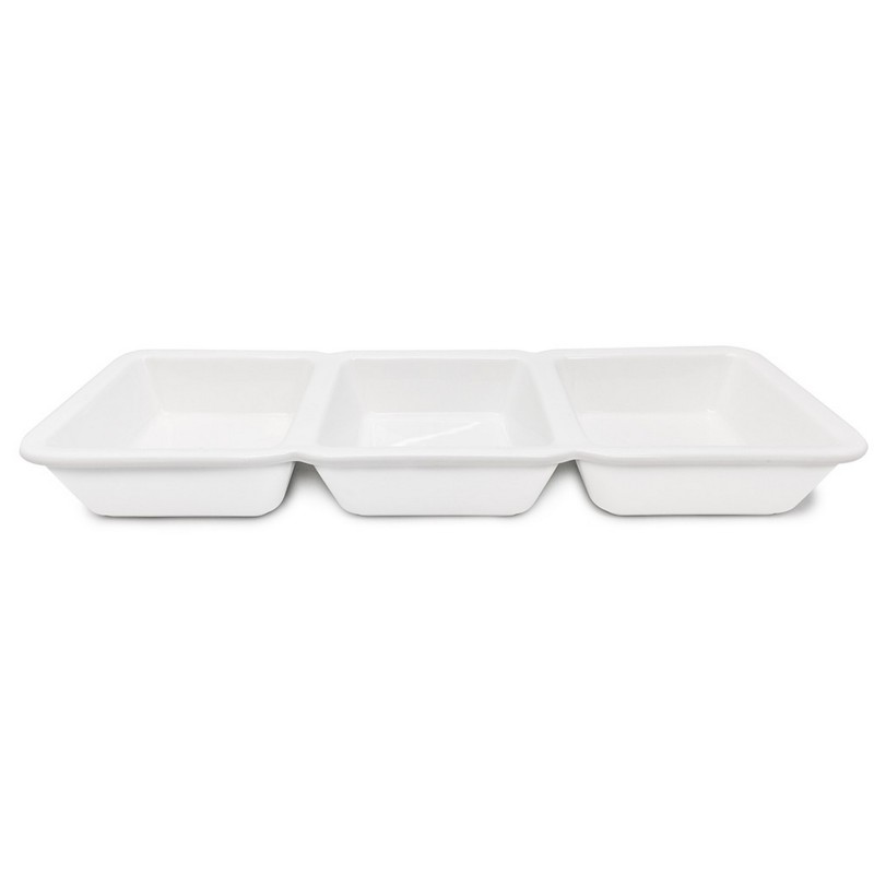 nerthus kitchenware Plato de porcelana para aperitivos con 3 departamentos rectangulares