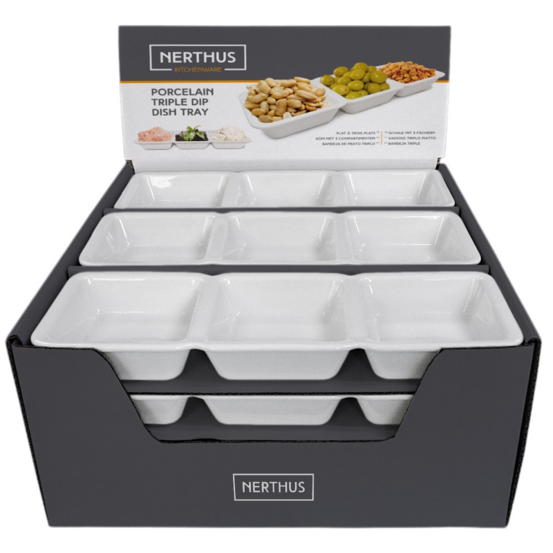 nerthus kitchenware Plato de porcelana para aperitivos con 3 departamentos rectangulares Outlet online