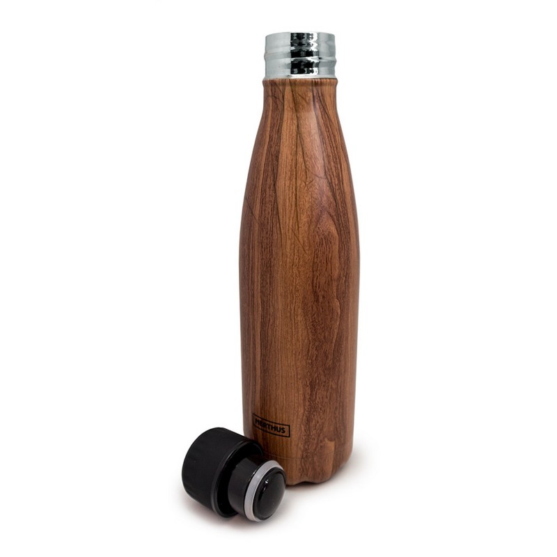 nerthus kitchenware Botella de doble pared de acero inoxidable - 500 ml Madera
