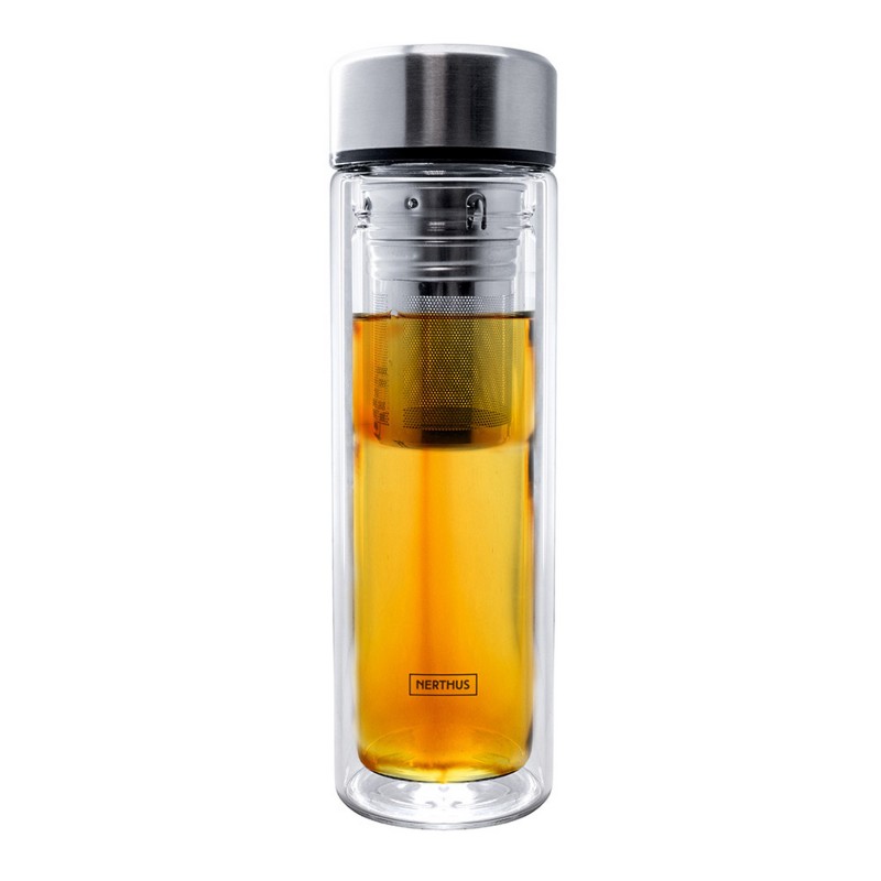 nerthus kitchenware Botella de Cristal de doble Pared con Infusor para el Té Solo hoy