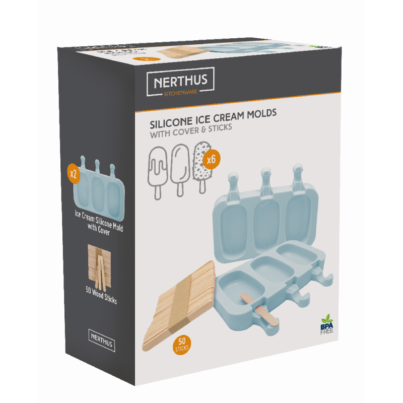 nerthus kitchenware Moldes de Silicona para Helado con 50 Palitos de Madera Azul En oferta