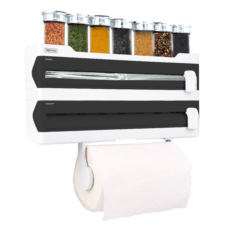 nerthus kitchenware Portarollos pared dispensador Triple Dispensador aluminio y film con corte Estante especiero Rebajas de fin de temporada