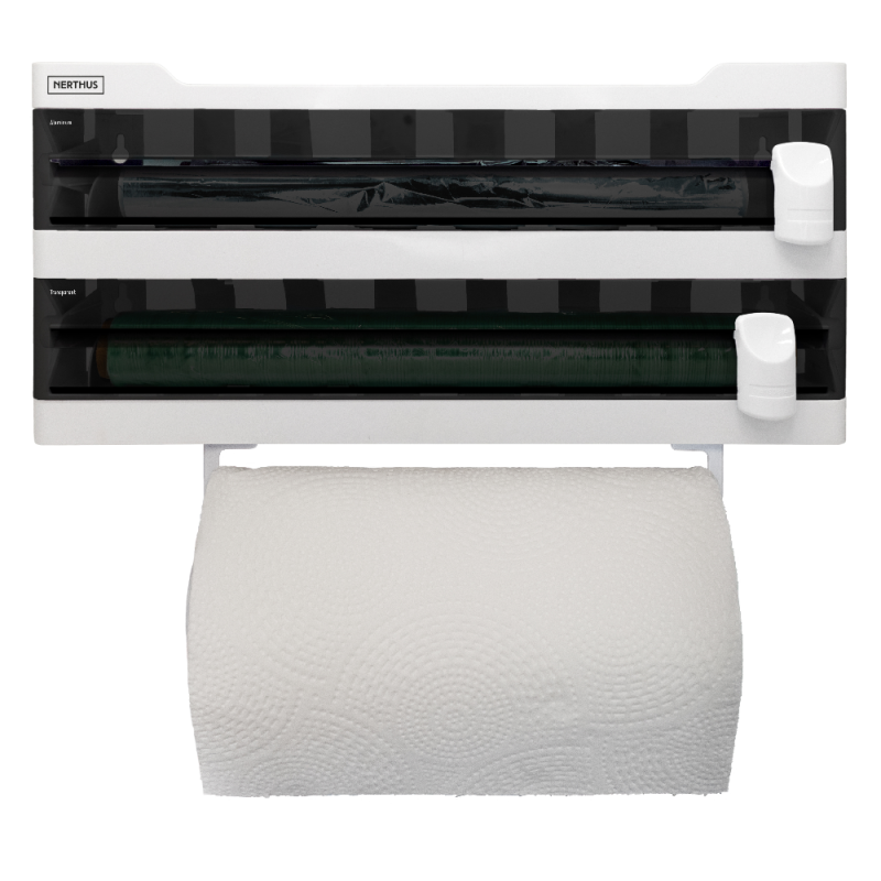 nerthus kitchenware Portarollos pared dispensador Triple Dispensador aluminio y film con corte Estante especiero Rebajas de fin de temporada