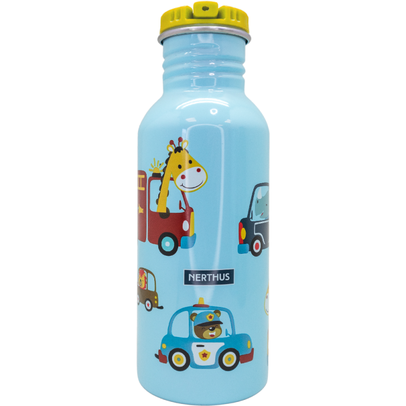 nerthus kitchenware Botellín de agua infantil con tapón pajita a prueba de fugas 500 ml Coches Envío gratis