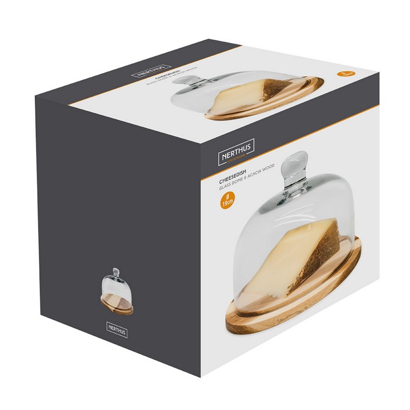 nerthus kitchenware Quesera con tapa de cristal y base de madera Limitado a 3 días