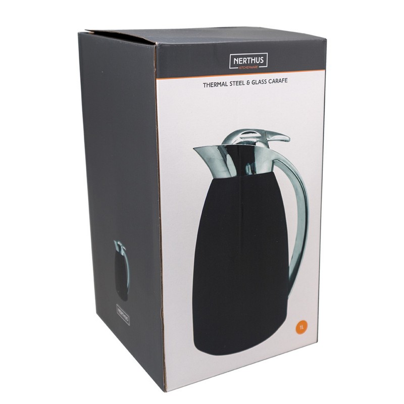 nerthus kitchenware Jarra Térmica de Doble Pared de Acero Inoxidable e Interior de Cristal Negra Precios de Black Friday