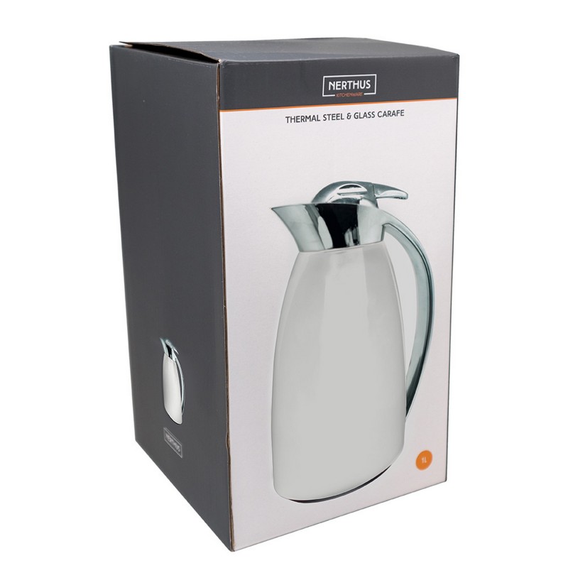 nerthus kitchenware Jarra Térmica de Doble Pared de Acero Inoxidable e Interior de Cristal Blanca Ofertas de temporada
