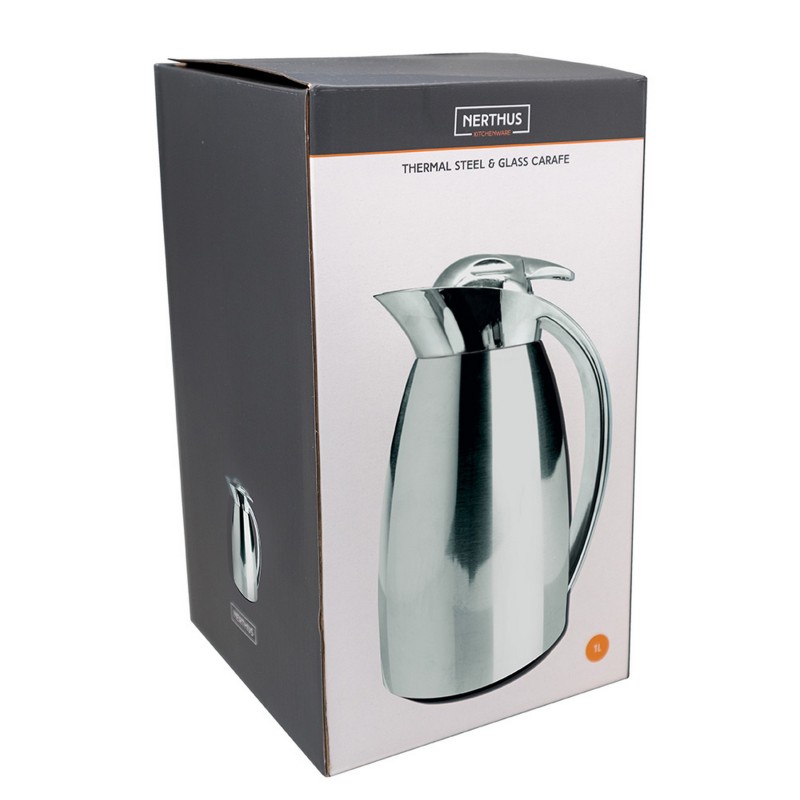 nerthus kitchenware Jarra Térmica de Doble Pared de Acero Inoxidable e Interior de Cristal Inox Rebajas de fin de temporada