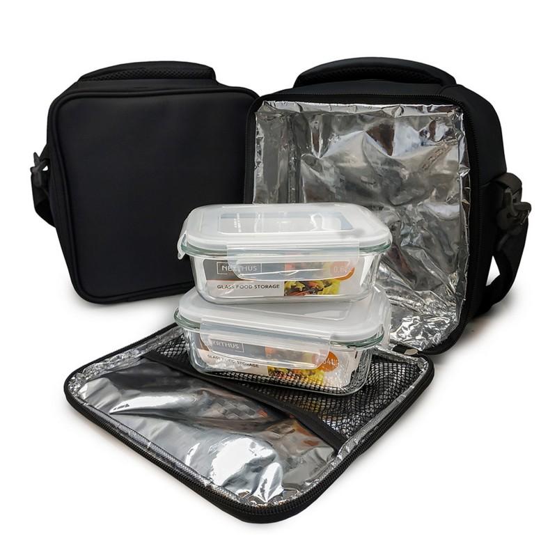 nerthus kitchenware Lunch Bag Negra + Hermético de Cristal Último día